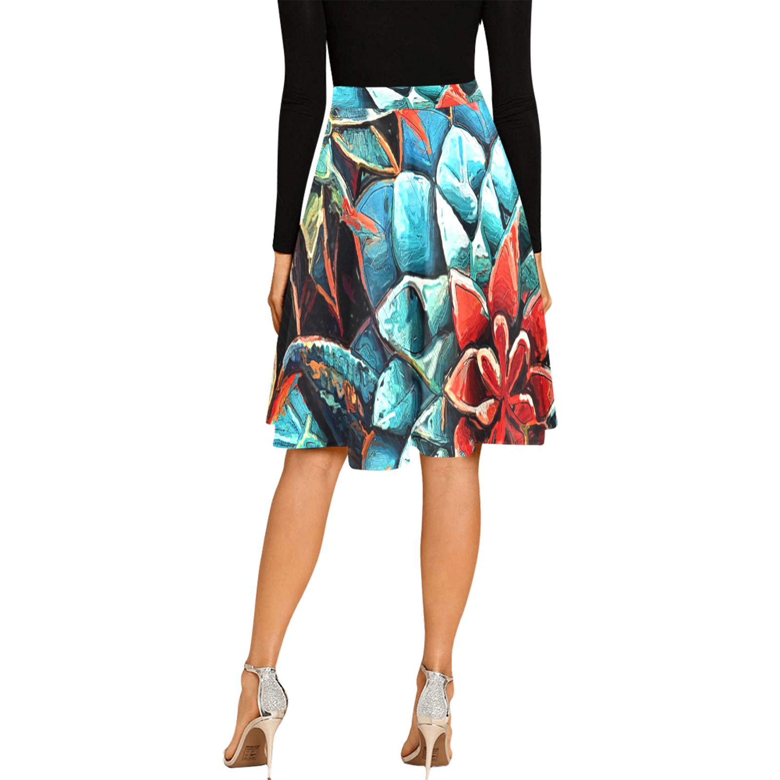 flowers botanic art (8) skirt fashion Melete Pleated Midi Skirt (Model D15)