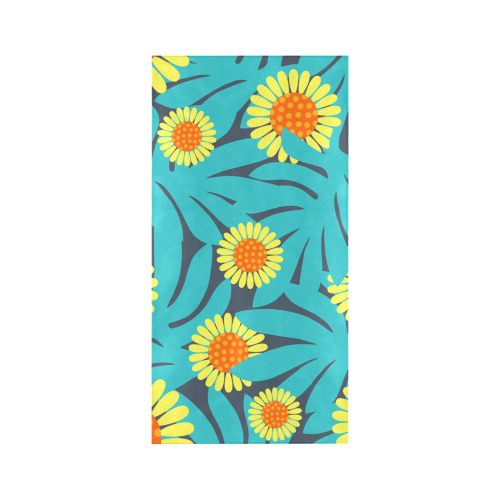 Yellow and Teal Paradise Jungle Flowers and Leaves Beach Towel 30"x 60"