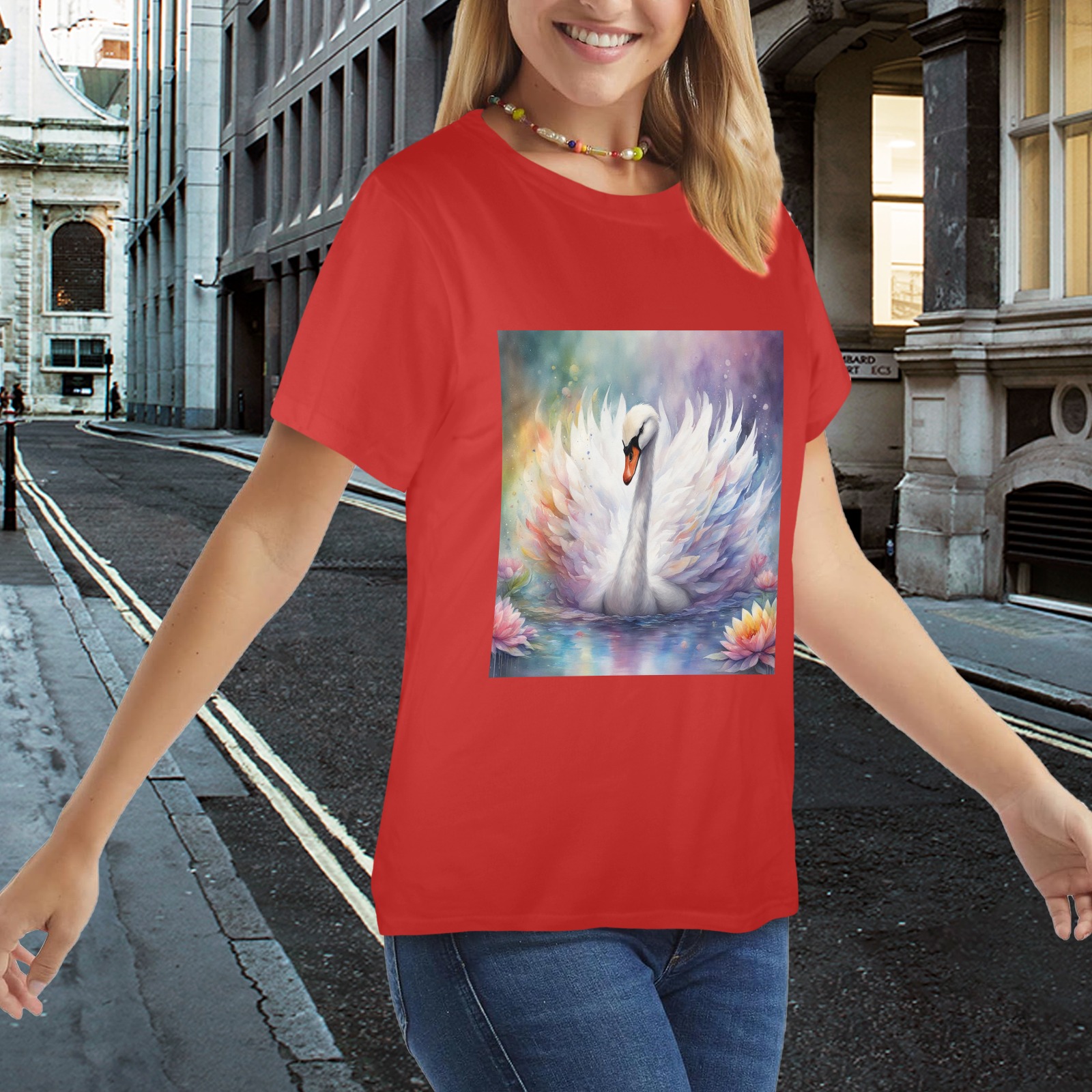 Rainbow Birds Swan 1 Women's T-Shirt in USA Size (Front Printing) (Model T78)