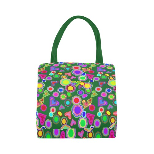 Groovy Hearts and Flowers Green Canvas Tote Bag (Model 1657)