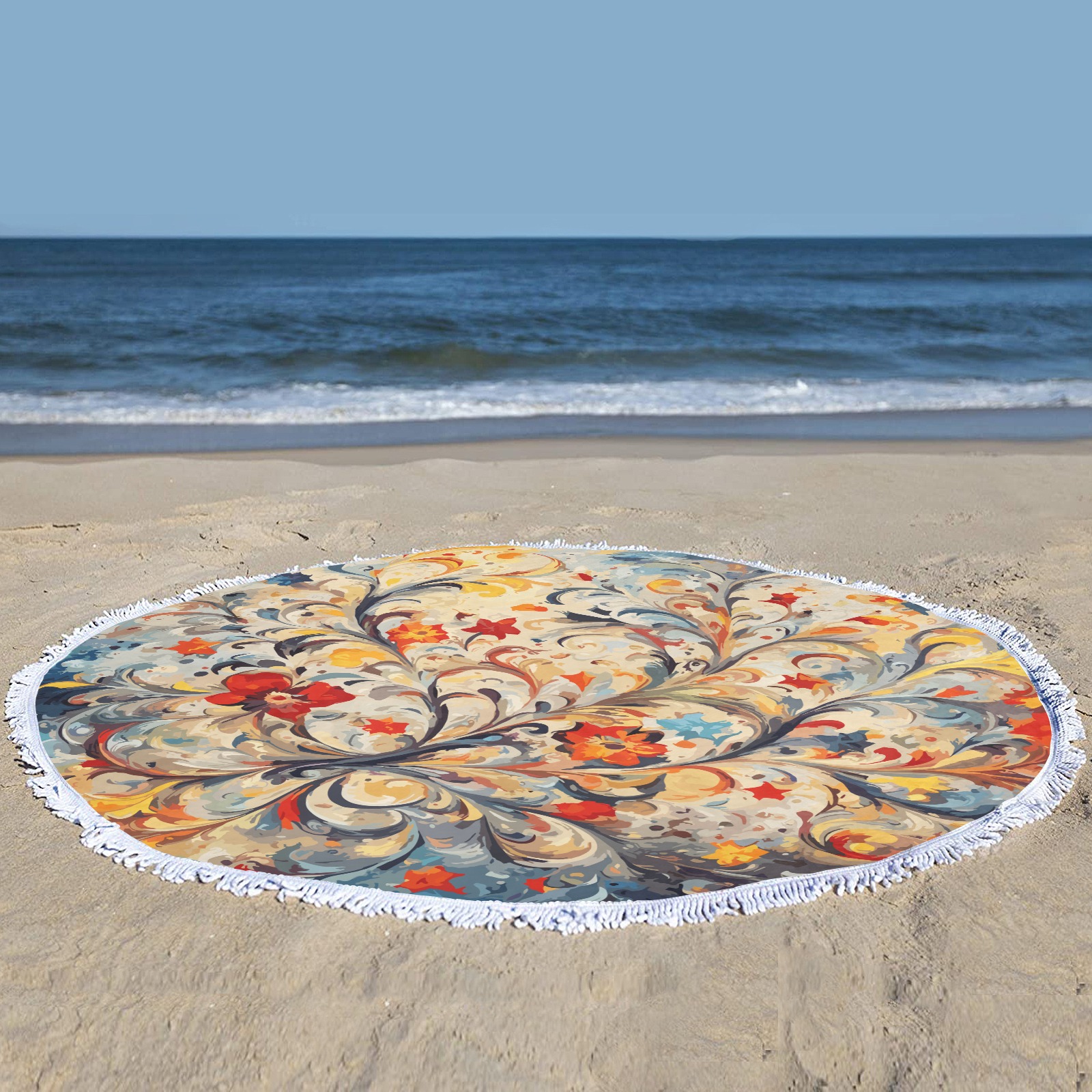 Cool decorative floral ornament. Colorful fantasy Circular Beach Shawl Towel 59"x 59"