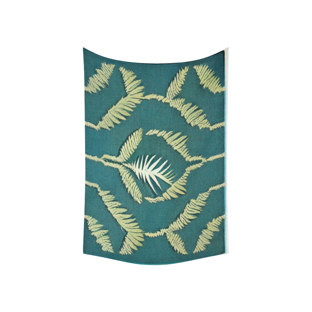 green and lime green fern pattern Cotton Linen Wall Tapestry 60"x 40"