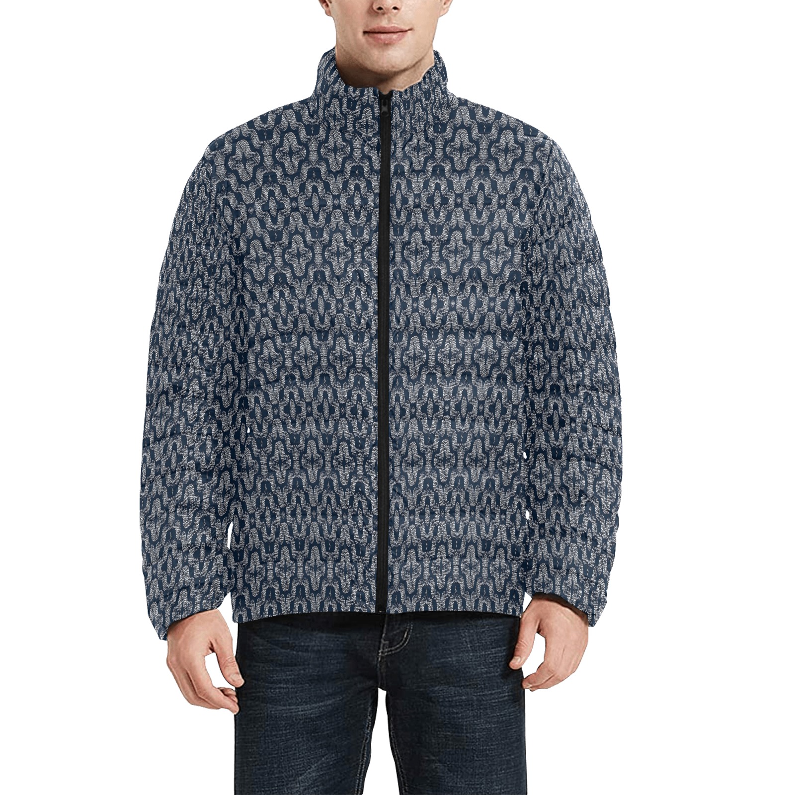 digital art Men's Stand Collar Padded Jacket (Model H41)