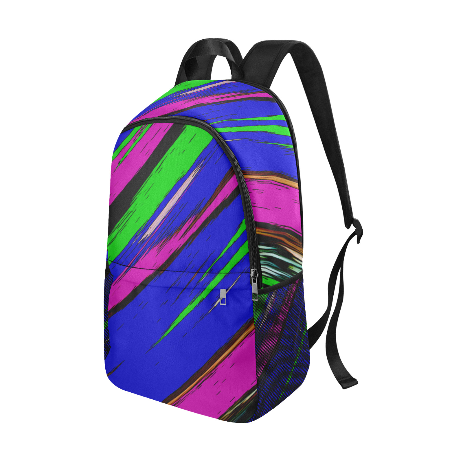 Diagonal Green Blue Purple And Black Abstract Art Fabric Backpack with Side Mesh Pockets (Model 1659)