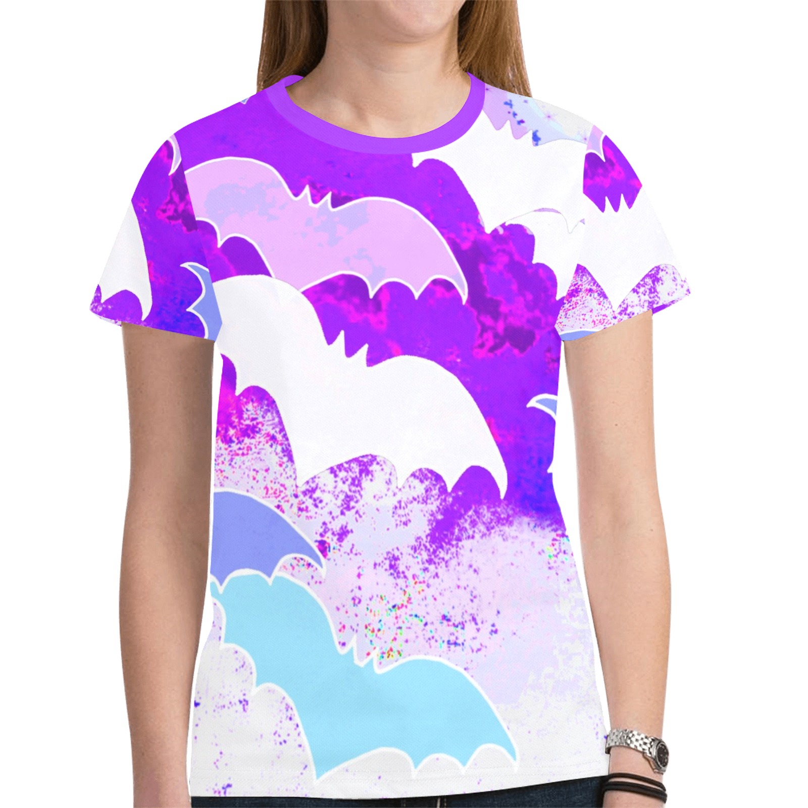 Bats In Flight Pastel Purple New All Over Print T-shirt for Women (Model T45)