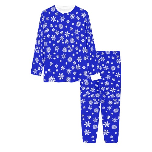 Christmas White Snowflakes on Blue Men's All Over Print Pajama Set