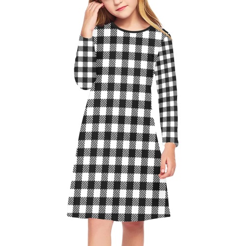Black and White Girls' Long Sleeve Dress (Model D59)