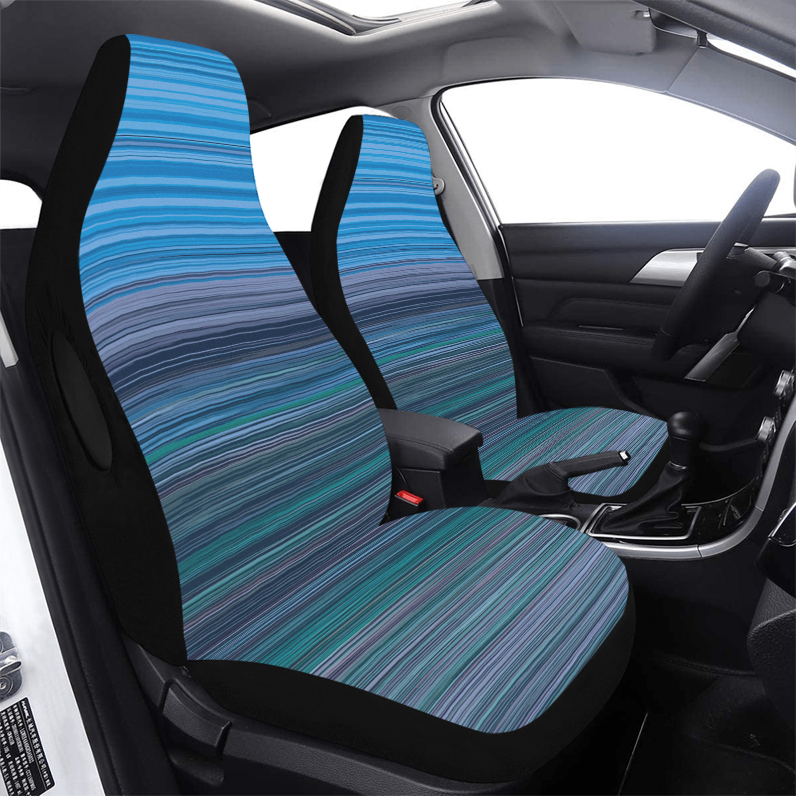 Abstract Blue Horizontal Stripes Car Seat Cover Airbag Compatible (Set of 2)
