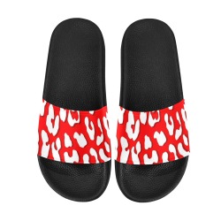 White Leopard Print Red Women's Slide Sandals (Model 057)