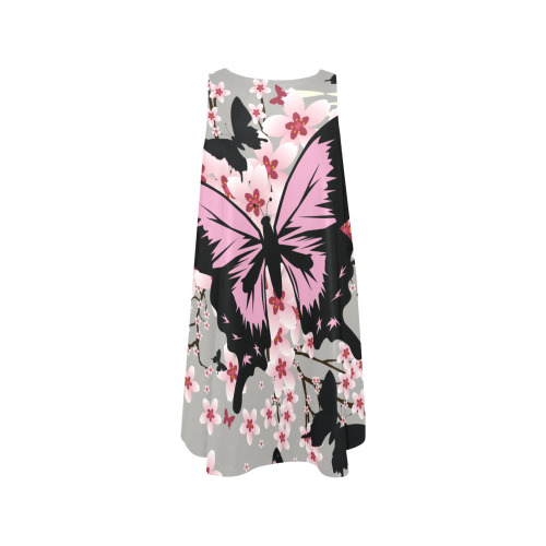 Cherry Blossom Butterflies Sleeveless A-Line Pocket Dress (Model D57)