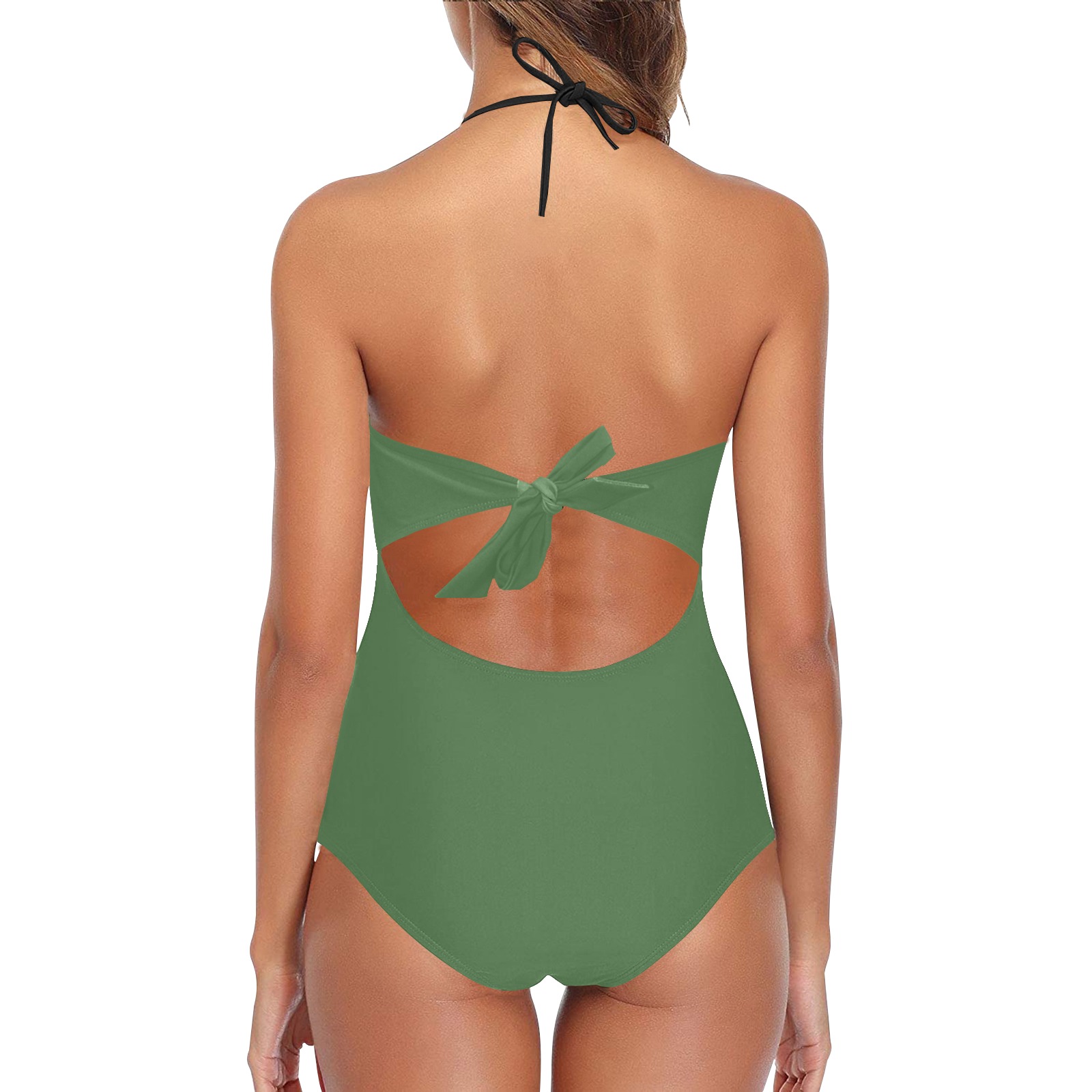 color artichoke green Lace Band Embossing Swimsuit (Model S15)