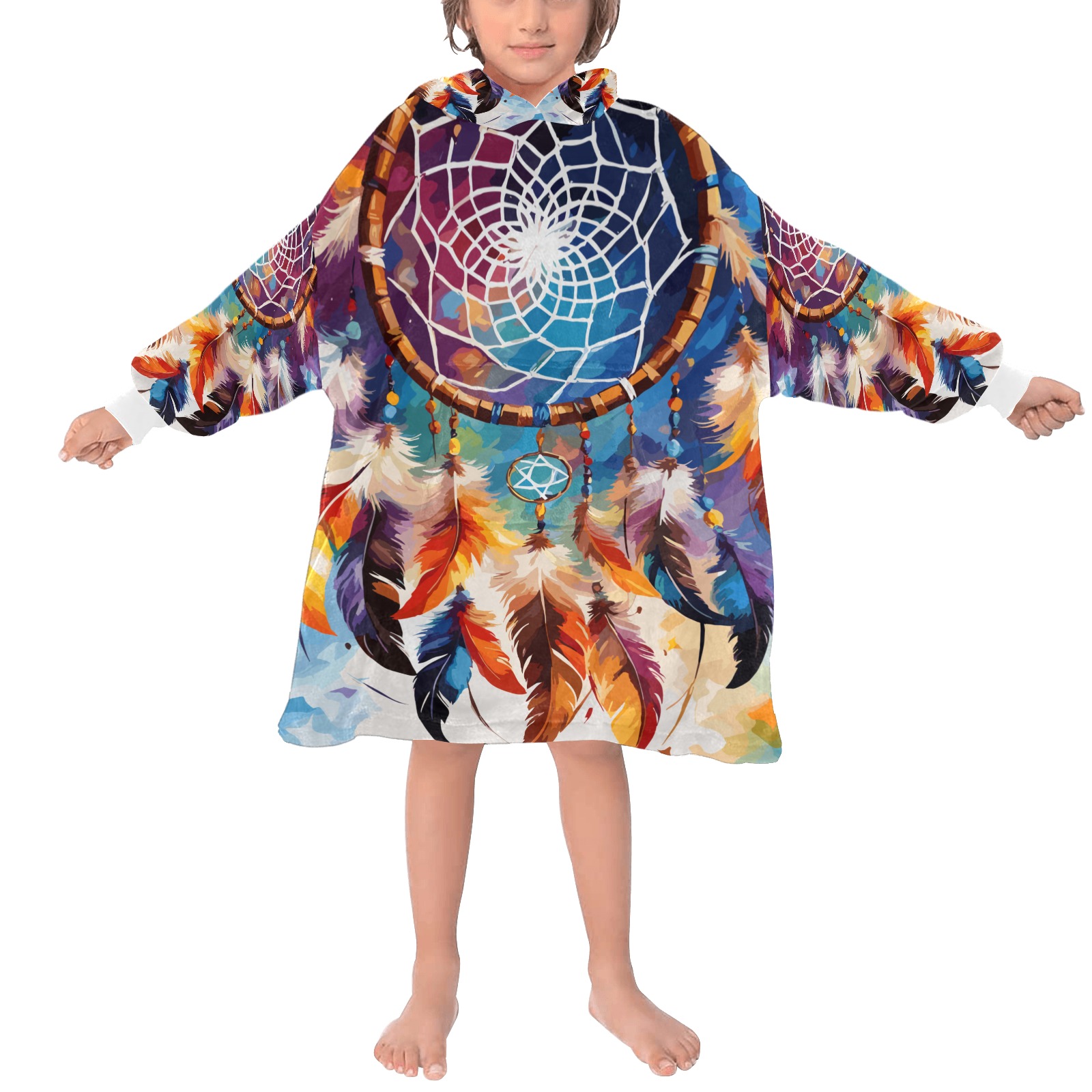 Beautiful colorful dreamcatcher fantasy art. Blanket Hoodie for Kids