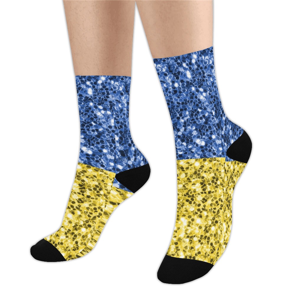 Blue yellow Ukraine flag glitter faux sparkles Trouser Socks