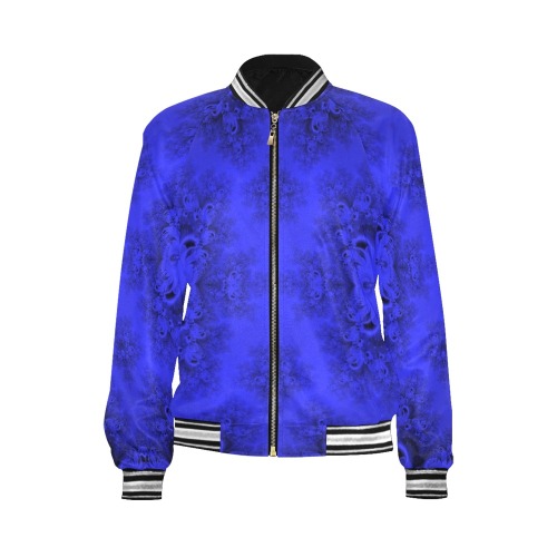 Midnight Blue Gardens Frost Fractal All Over Print Bomber Jacket for Women (Model H21)