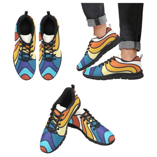 Retro Wavy Lines Women's Breathable Running Shoes (Model 055)