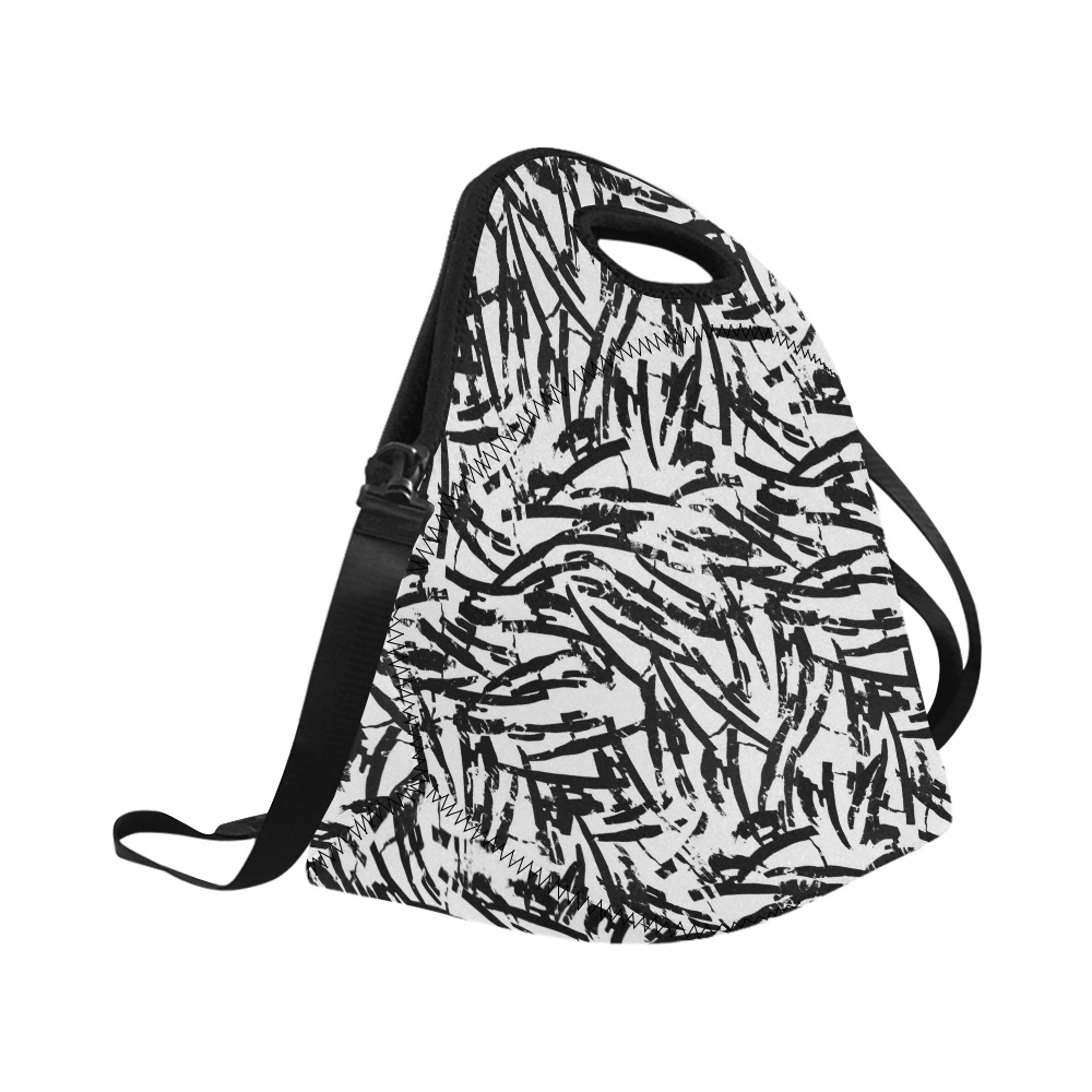 Brush Stroke Black and White Neoprene Lunch Bag/Large (Model 1669)