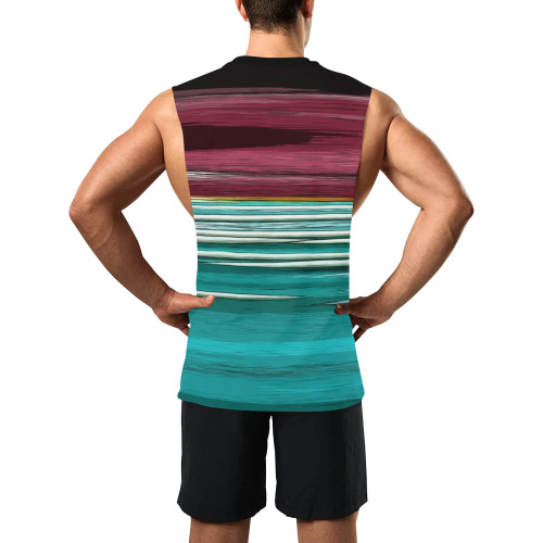 Abstract Red And Turquoise Horizontal Stripes Men's Open Sides Workout Tank Top (Model T72)