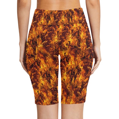 Fire and Flames Pattern Women's Workout Half Tights (Model L42)
