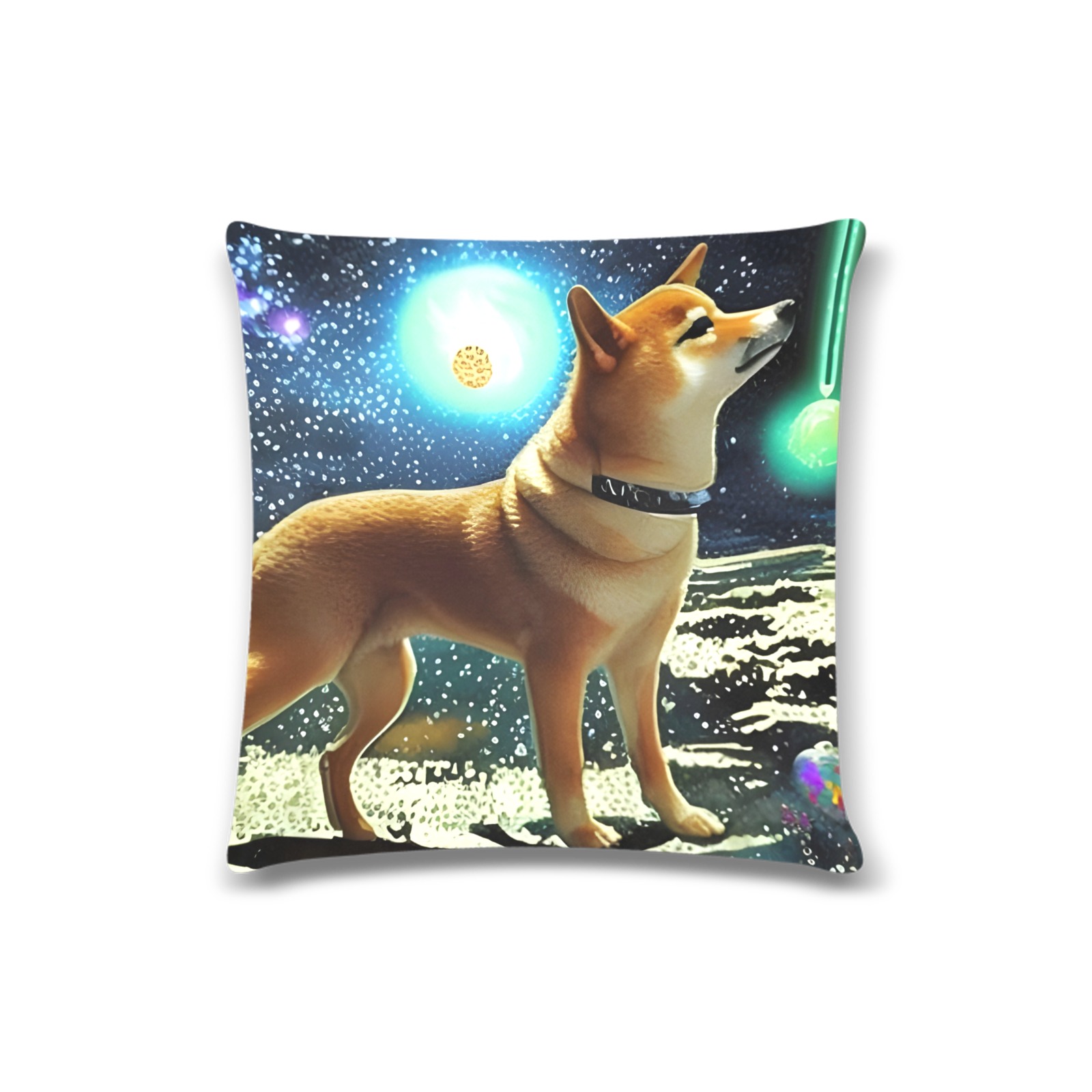 Shiba Inu in Space Custom Zippered Pillow Case 16"x16"(Twin Sides)