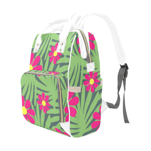 Pink Exotic Paradise Jungle Flowers and Leaves Multi-Function Diaper Backpack/Diaper Bag (Model 1688)