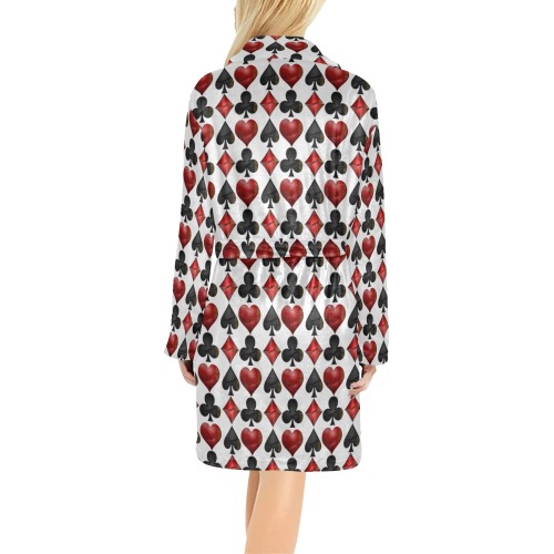 Black Red Playing Card Shapes - Silver Women's All Over Print Night Robe