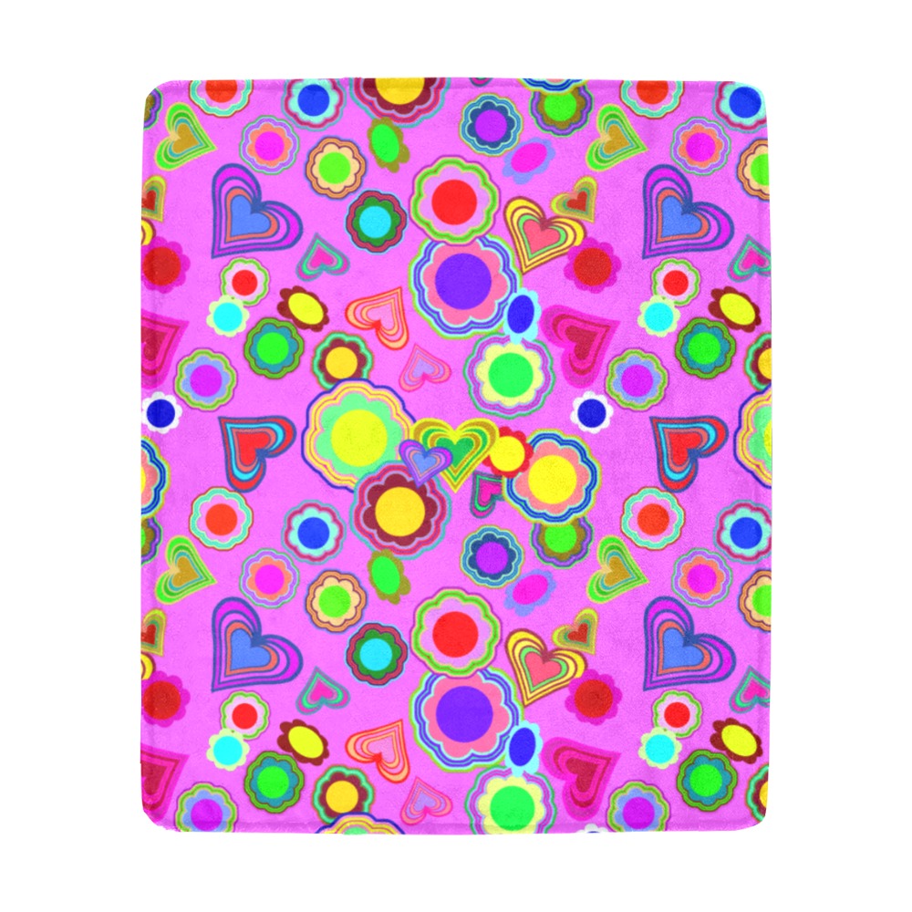 Groovy Hearts and Flowers Pink Ultra-Soft Micro Fleece Blanket 50"x60"