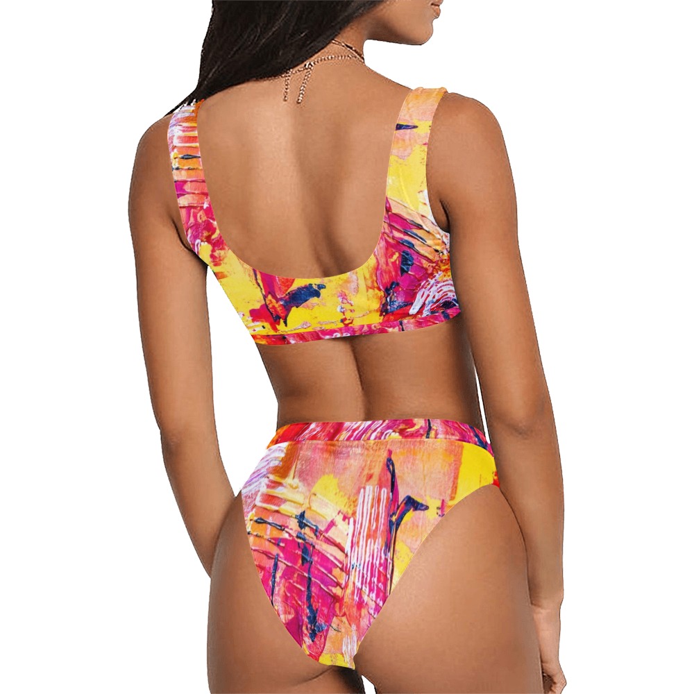 Sexy Two Piece Bathing Suit - Acrylic PaintingPprint Sport Top & High-Waisted Bikini Swimsuit (Model S07)