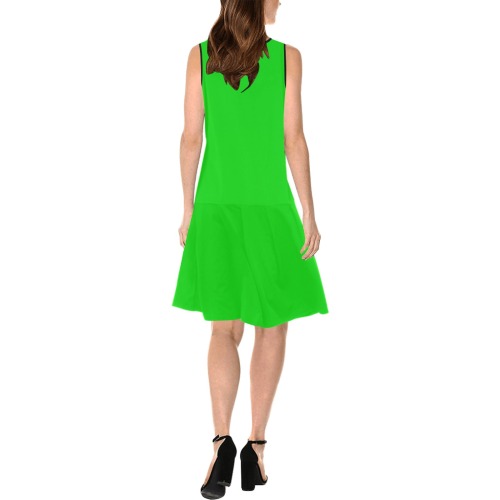 Merry Christmas Green Solid Color Sleeveless Splicing Shift Dress(Model D17)