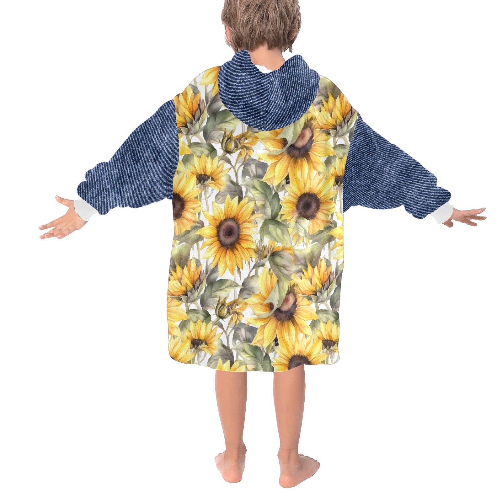 Kids Denim Sunflower Blanket Hoodie Blanket Hoodie for Kids