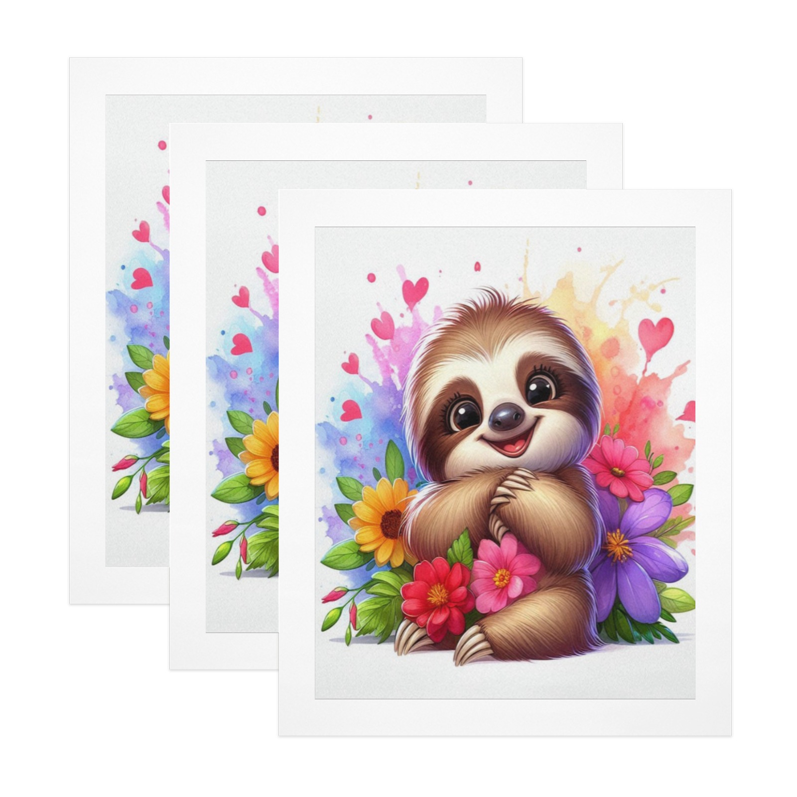 Watercolor Sloth 3 Art Print 8"x10" (3 Pieces)