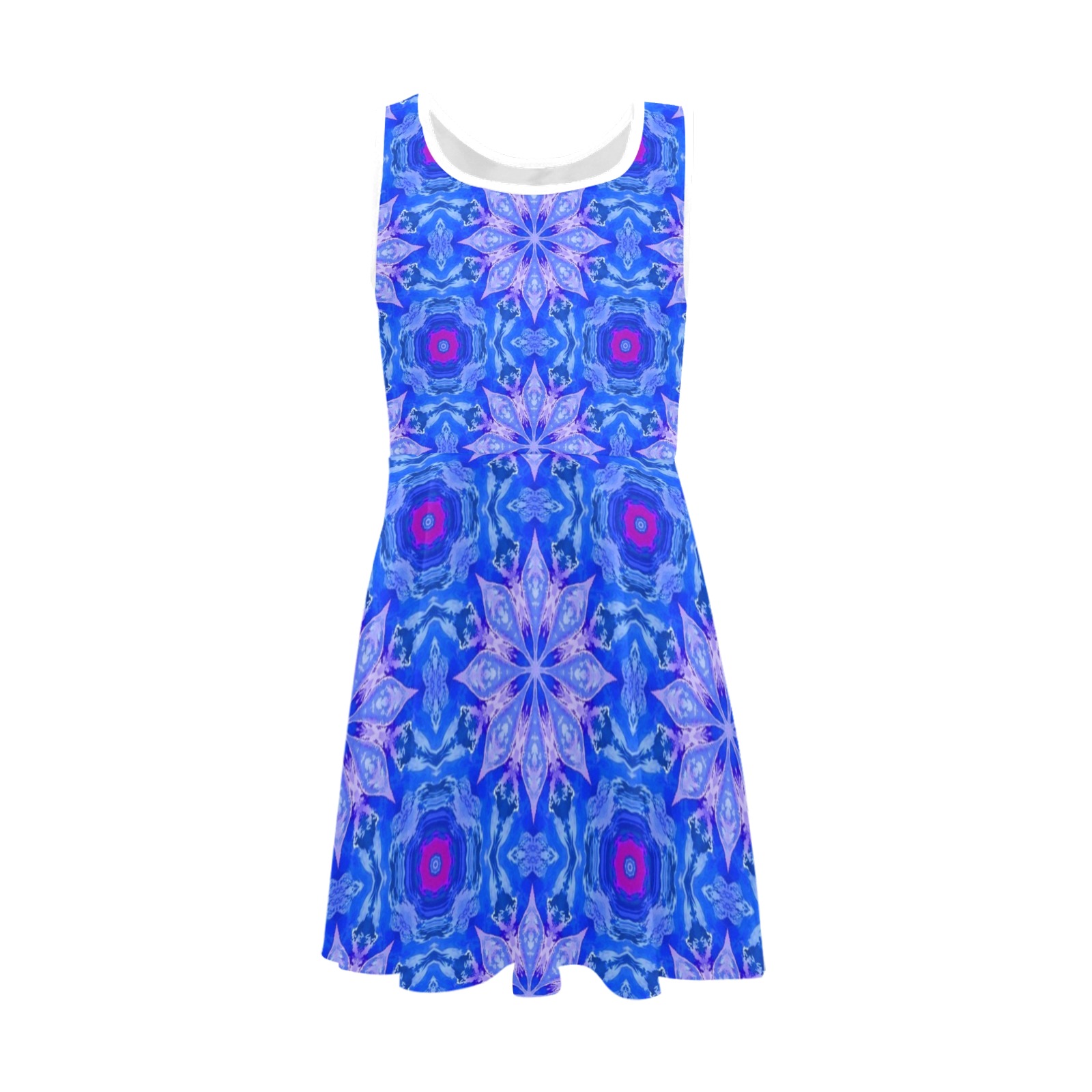 Blue Floral Abstract Girls' Sleeveless Sundress (Model D56)