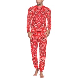 Red Bandana Squares Men's All Over Print Pajama Set with Custom Cuff