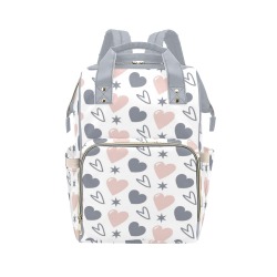 Pink and Grey Hearts Diaper Bag Multi-Function Diaper Backpack/Diaper Bag (Model 1688)