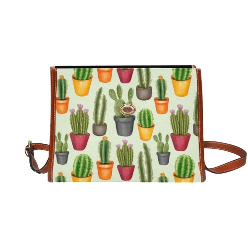 Beautiful Traditional Cacti Waterproof Canvas Bag-Brown (All Over Print) (Model 1641)