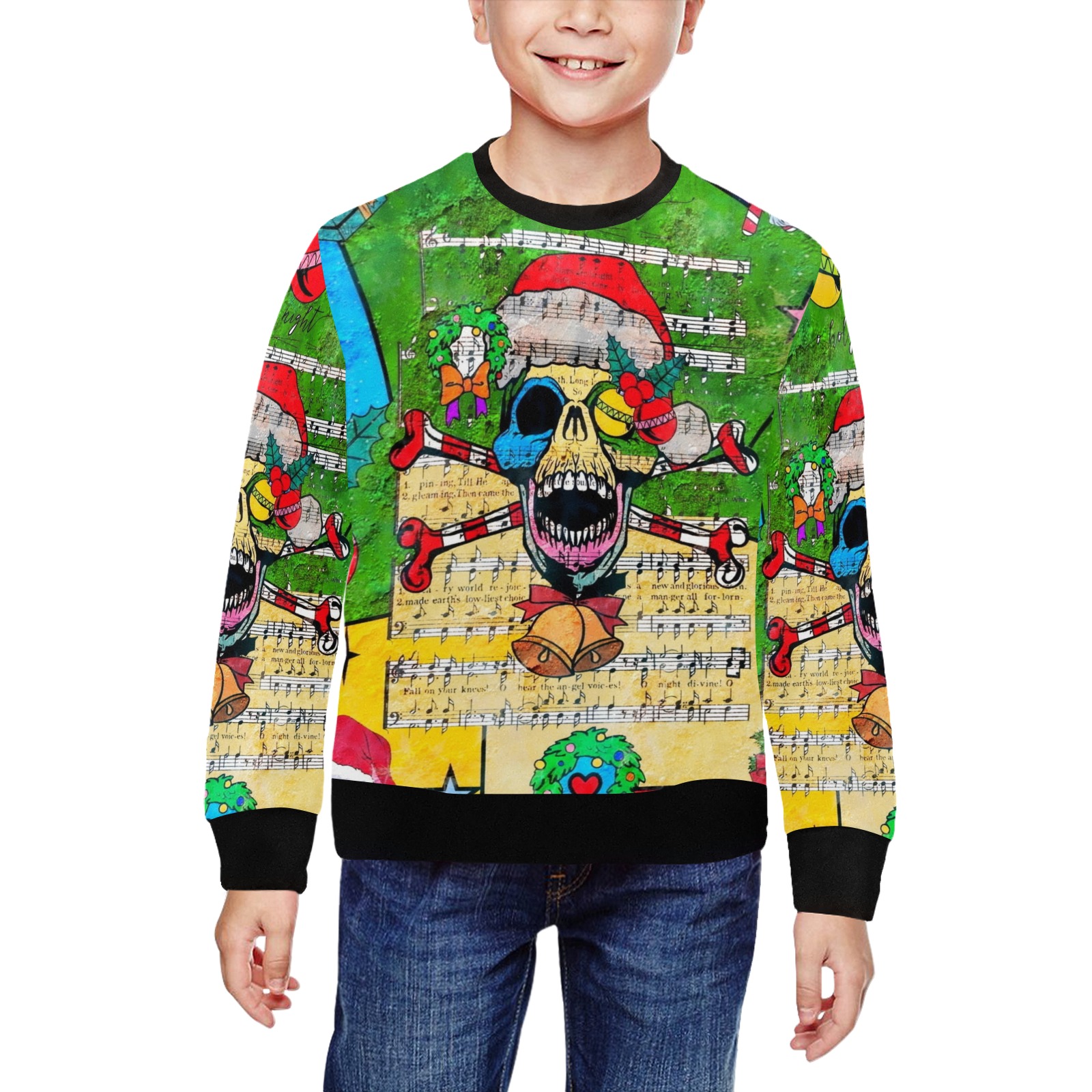 Christmas Skull by Nico Bielow All Over Print Crewneck Sweatshirt for Kids (Model H29)