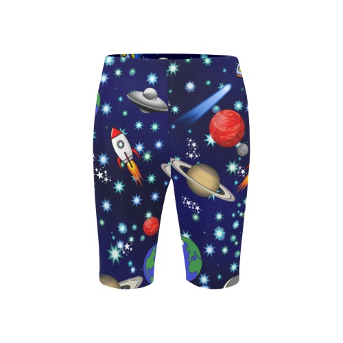 Galaxy Universe - Planets,Stars,Comets,Rockets Men's Knee Length Swimming Trunks (Model L58)