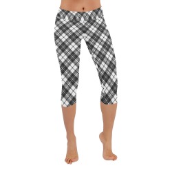 Tartan black white pattern holidays Christmas xmas elegant lines geometric cool fun classic elegance Women's Low Rise Capri Leggings (Invisible Stitch) (Model L08)