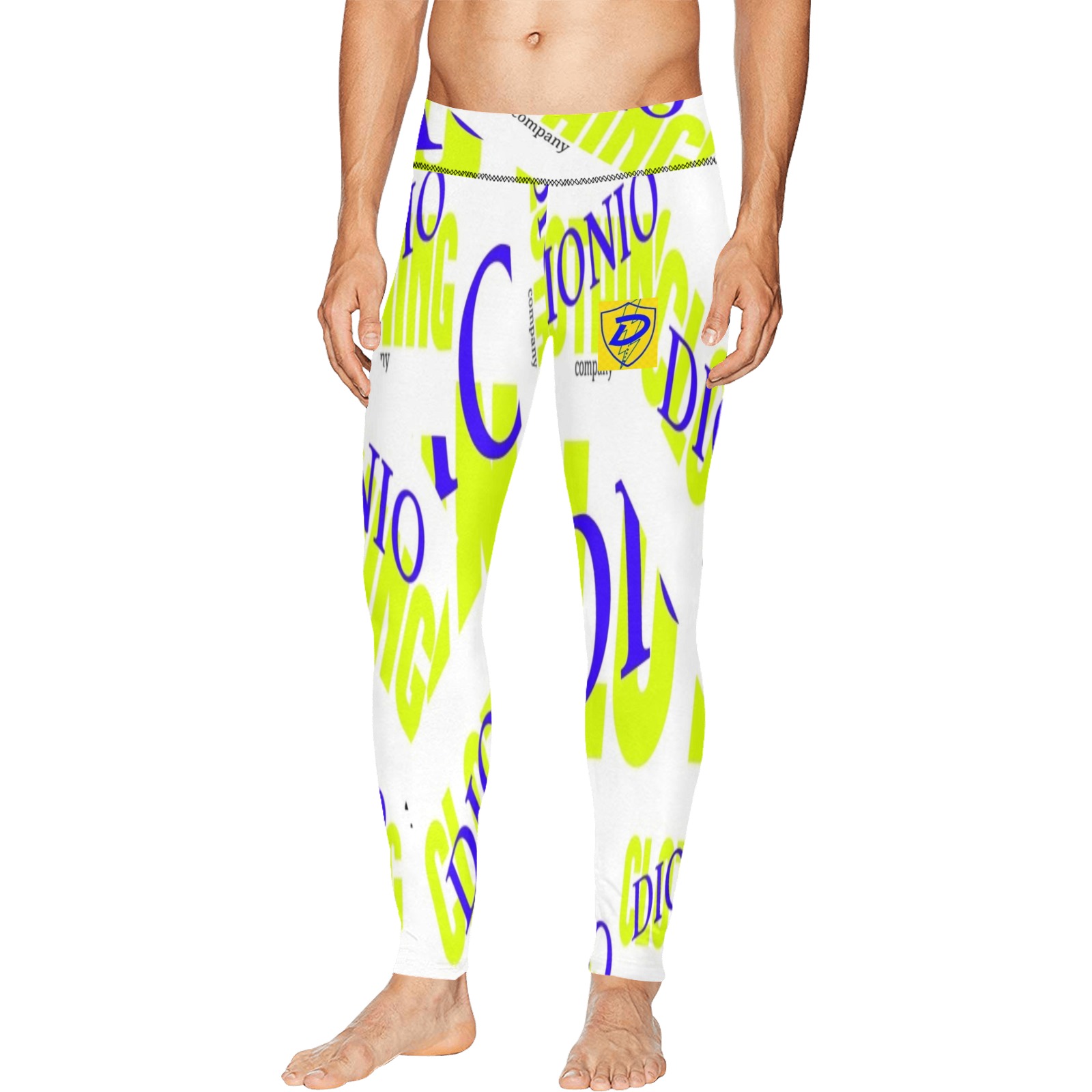 DIONIO Clothing - Men's Workout/Exercise Pants (Company White,Blue & Yellow) Men's All Over Print Leggings (Model L38)