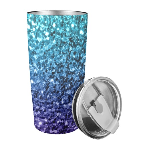 Aqua blue ombre faux glitter sparkles beautiful girly shiny bling design for her 20oz Insulated Stainless Steel Mobile Tumbler