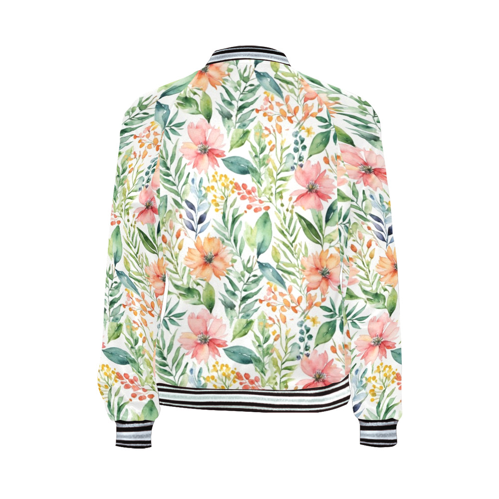 watercolor spring flowers pattern All Over Print Bomber Jacket for Women (Model H21)