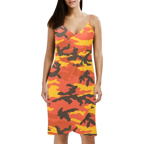 Forest-fire-ERDL Spaghetti Strap Backless Beach Cover Up Dress (Model D65)