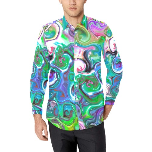 Cycles of Lime - green white rainbow abstract spirals Men's All Over Print Casual Dress Shirt (Model T61)