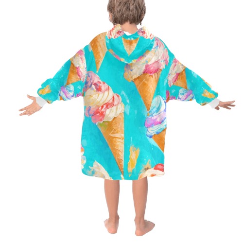 Cone icecream, turquoise background, cool art. Blanket Hoodie for Kids