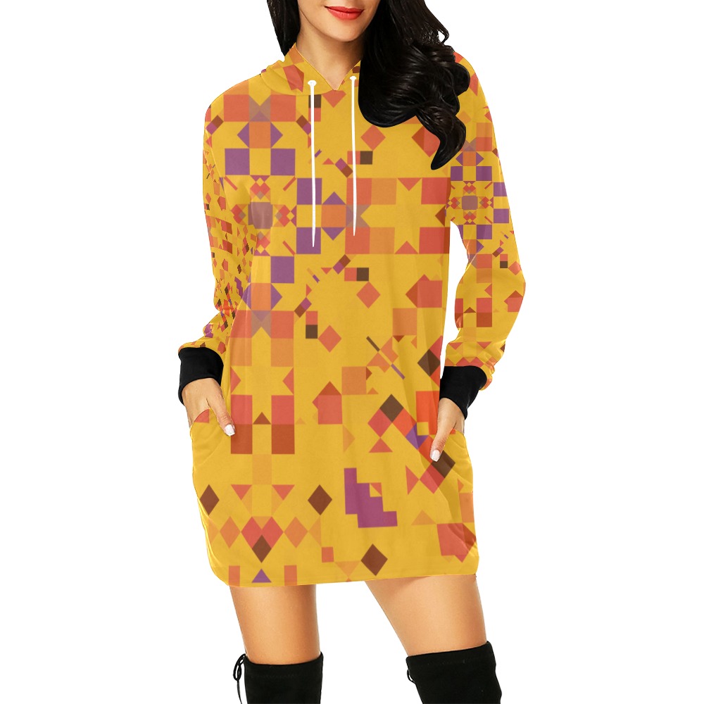 Autumn Yellow and Orange Geometric All Over Print Hoodie Mini Dress (Model H27)