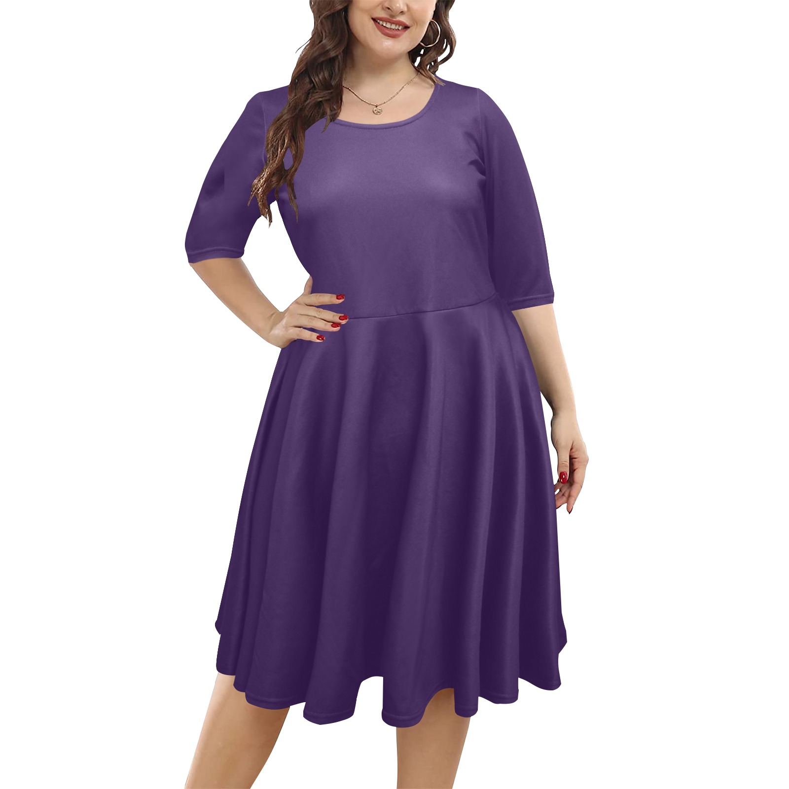 color Russian violet Half Sleeve Skater Dress (Model D61)