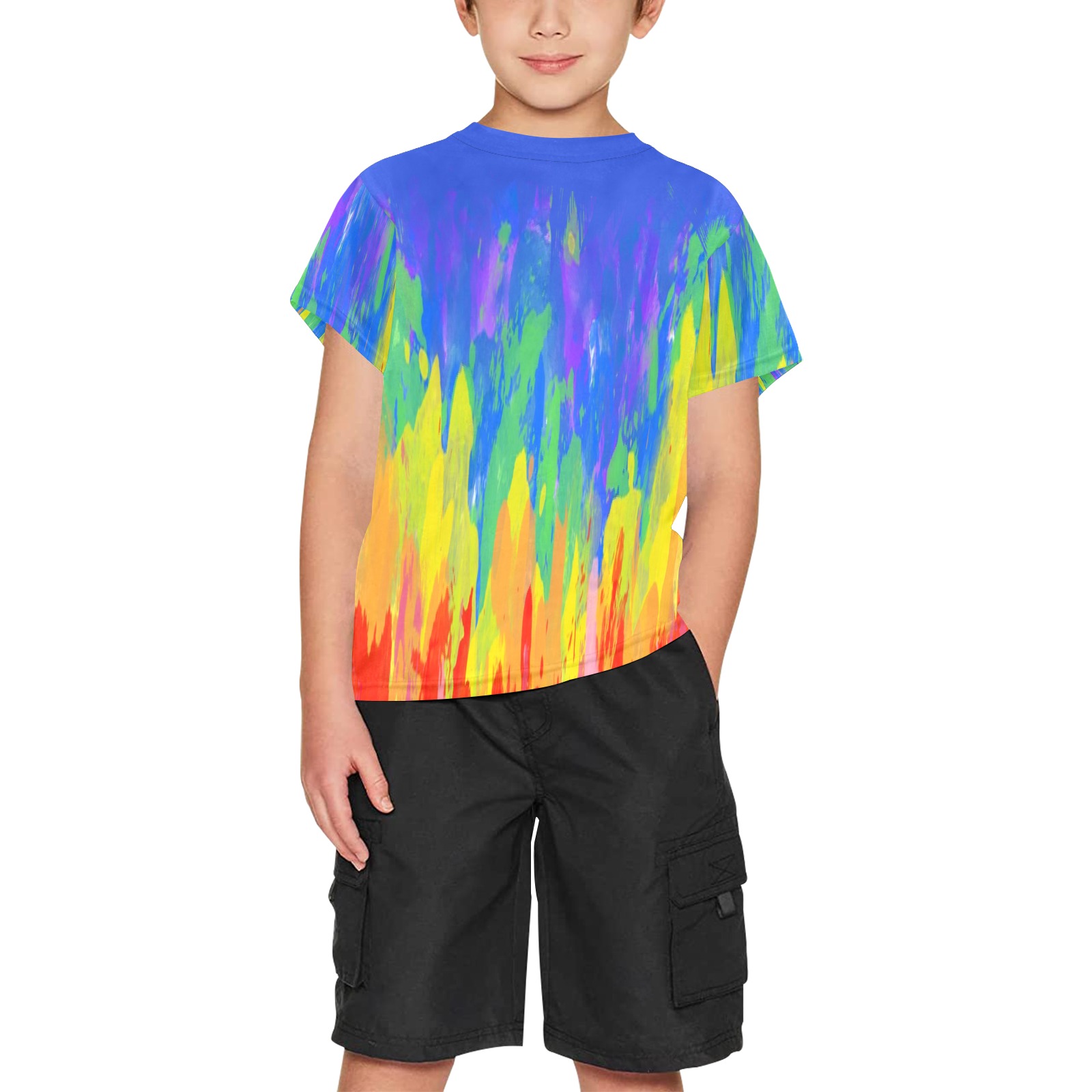 Flames Paint Abstract Classic Blue Big Boys' All Over Print Crew Neck T-Shirt (Model T40-2)