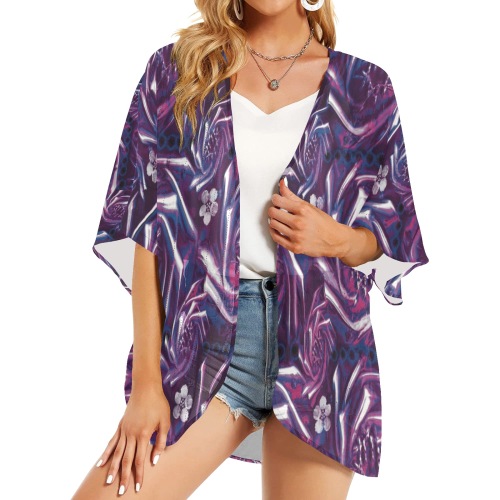 Purple Exploration Women's Kimono Chiffon Cover Ups (Model H51)
