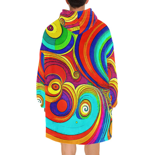 Colorful Groovy Rainbow Swirls Blanket Hoodie for Men