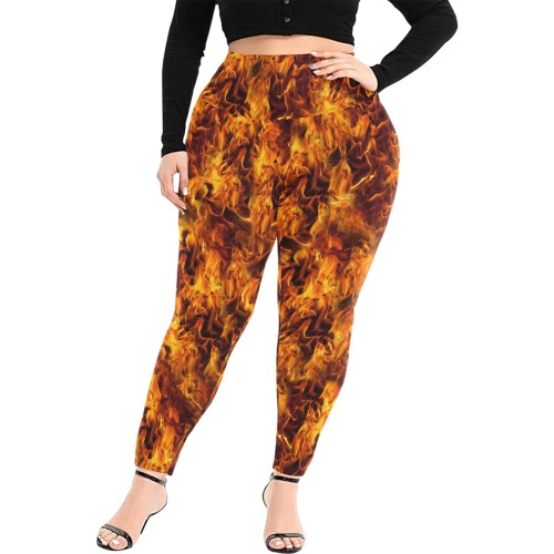 Fire and Flames Pattern Women's Extra Plus Size High Waist Leggings (Model L45)