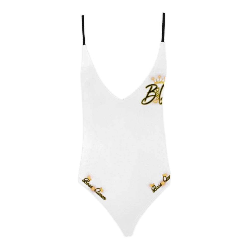 Boss Queen Swim suit white Sexy Lacing Backless One-Piece Swimsuit (Model S10)
